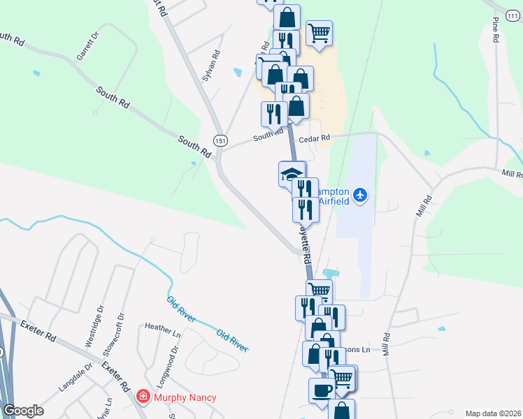 map of restaurants, bars, coffee shops, grocery stores, and more near 18 Lafayette Road in North Hampton
