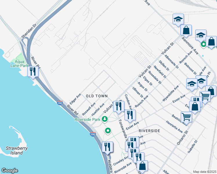 map of restaurants, bars, coffee shops, grocery stores, and more near 158 Roswell Avenue in Buffalo