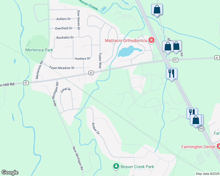 map of restaurants, bars, coffee shops, grocery stores, and more near 1549 Osburn Lane in Farmington
