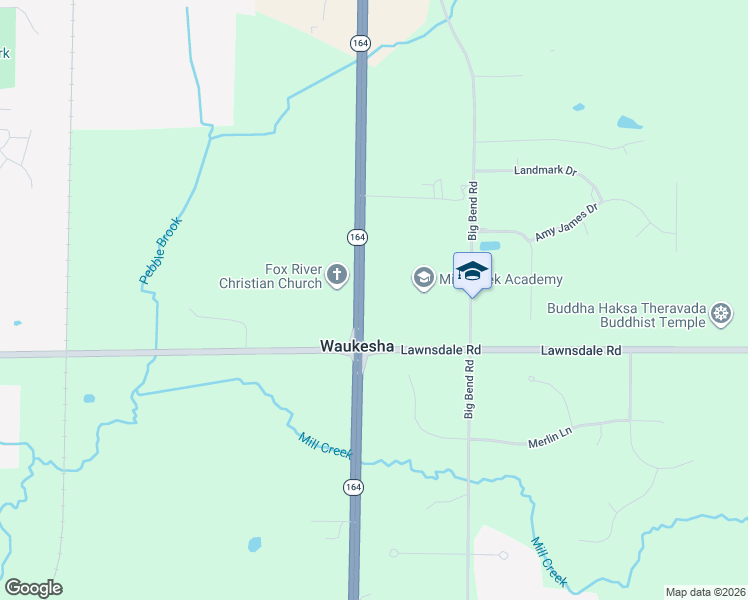map of restaurants, bars, coffee shops, grocery stores, and more near Highway 164 in Waukesha