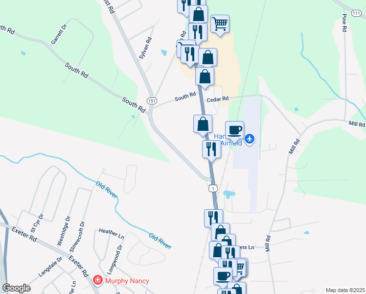 map of restaurants, bars, coffee shops, grocery stores, and more near 18 Lafayette Road in North Hampton