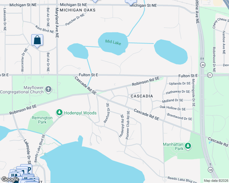 map of restaurants, bars, coffee shops, grocery stores, and more near 2706 Robinson Road Southeast in Grand Rapids