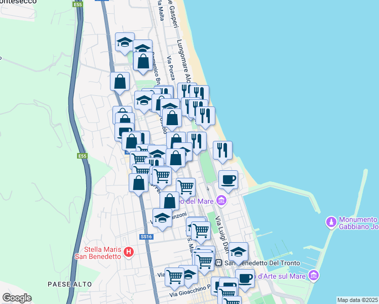 map of restaurants, bars, coffee shops, grocery stores, and more near 3 Via Andrea Doria in San Benedetto del Tronto