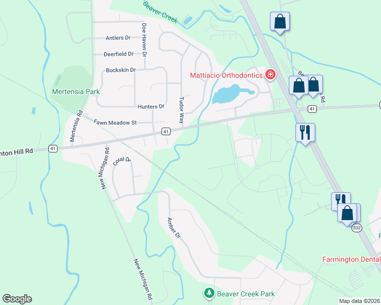 map of restaurants, bars, coffee shops, grocery stores, and more near 1548 Osburn Lane in Farmington