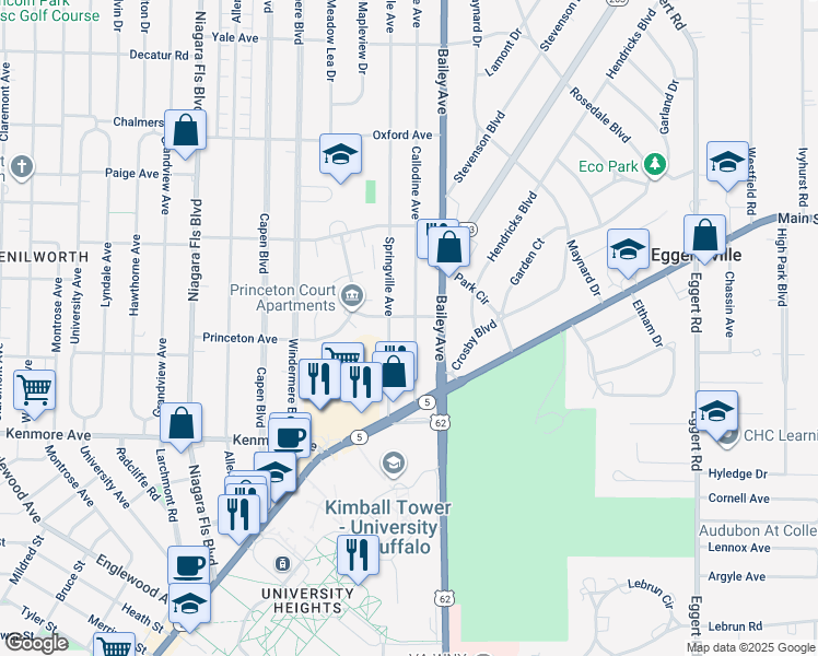 map of restaurants, bars, coffee shops, grocery stores, and more near 85 Callodine Avenue in Buffalo