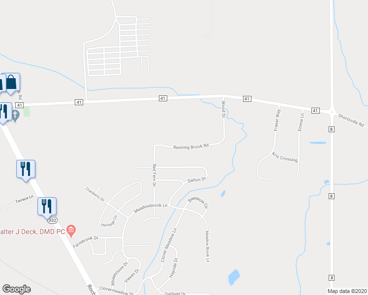 map of restaurants, bars, coffee shops, grocery stores, and more near 5718 Running Brook Road in Farmington