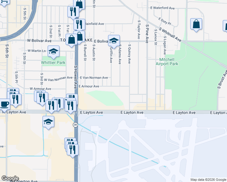 map of restaurants, bars, coffee shops, grocery stores, and more near 453 East Armour Avenue in Milwaukee