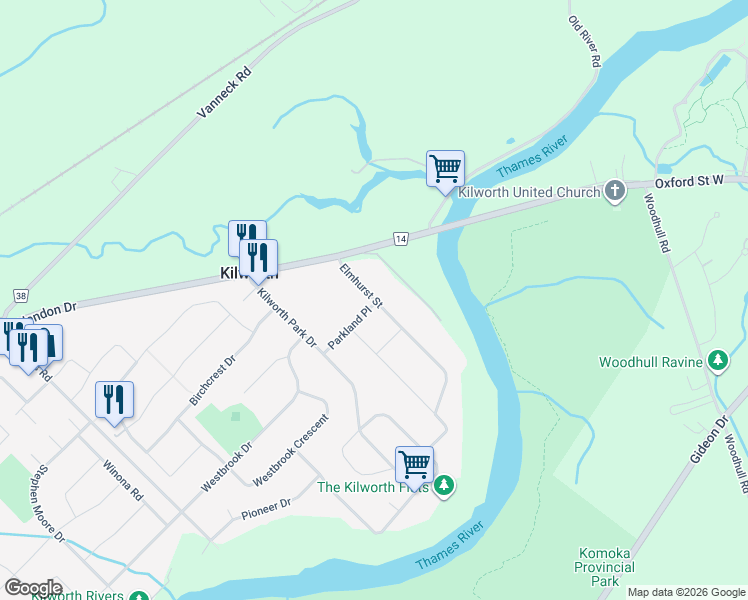 map of restaurants, bars, coffee shops, grocery stores, and more near 14 Elmhurst Street in Middlesex County