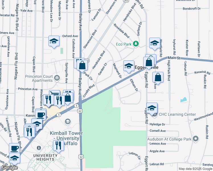 map of restaurants, bars, coffee shops, grocery stores, and more near 3770 Main St in Buffalo