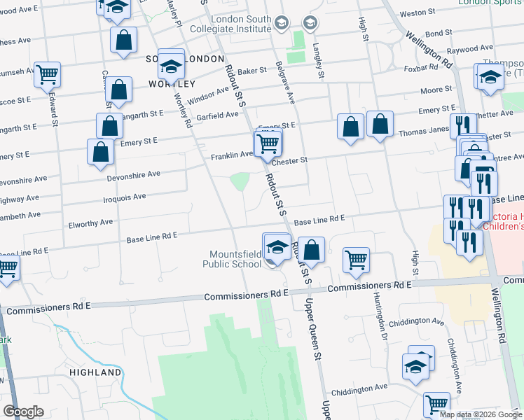 map of restaurants, bars, coffee shops, grocery stores, and more near 22 Saint Neots Drive in London