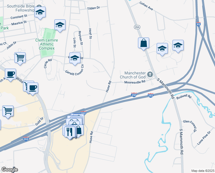 map of restaurants, bars, coffee shops, grocery stores, and more near 354 Huse Road in Manchester