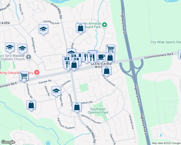map of restaurants, bars, coffee shops, grocery stores, and more near 737 Deveron Crescent in London