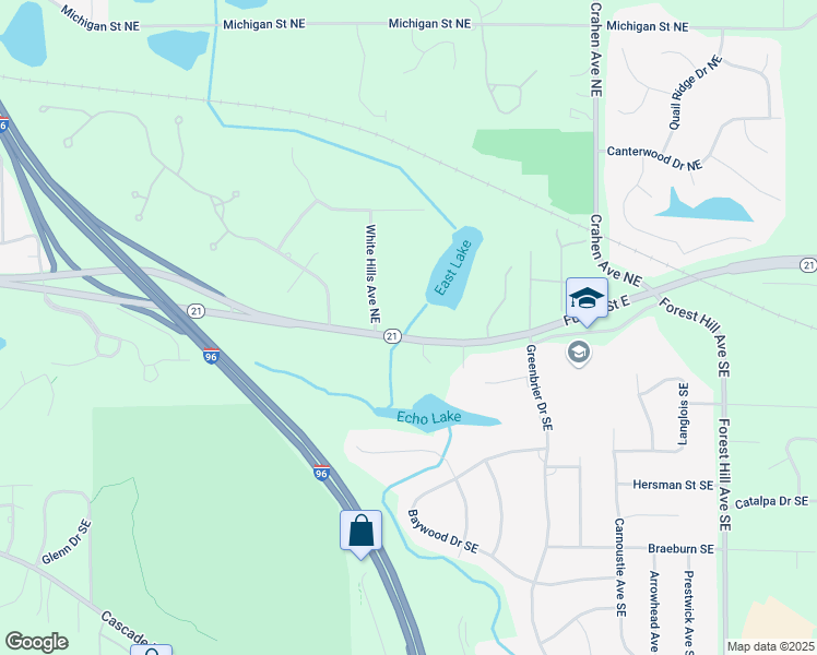 map of restaurants, bars, coffee shops, grocery stores, and more near 2 White Hills Avenue Northeast in Grand Rapids