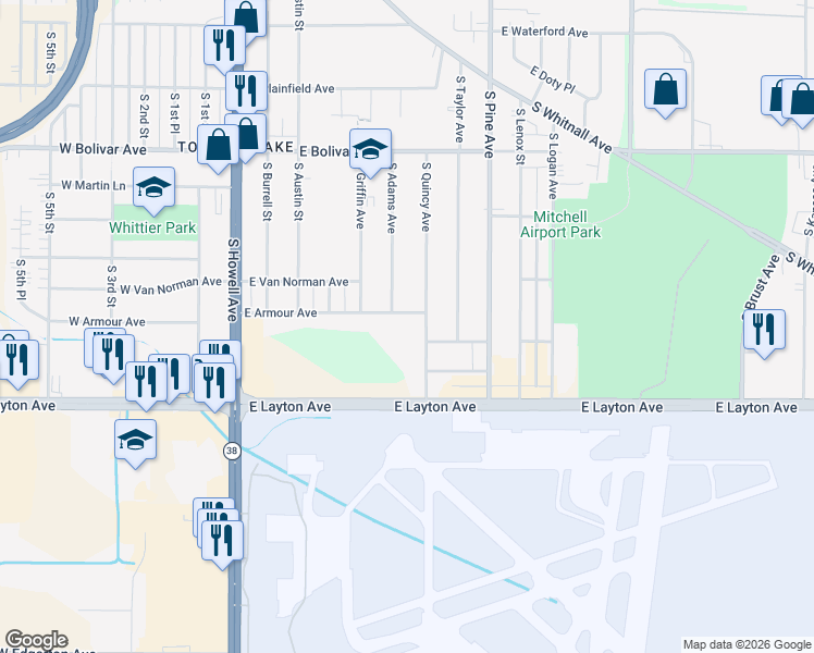 map of restaurants, bars, coffee shops, grocery stores, and more near 515 East Armour Avenue in Milwaukee