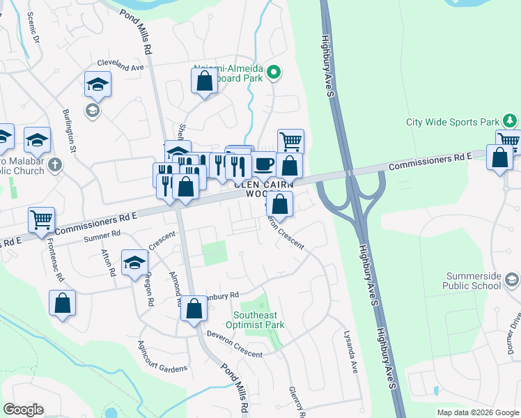 map of restaurants, bars, coffee shops, grocery stores, and more near 739 Deveron Crescent in London