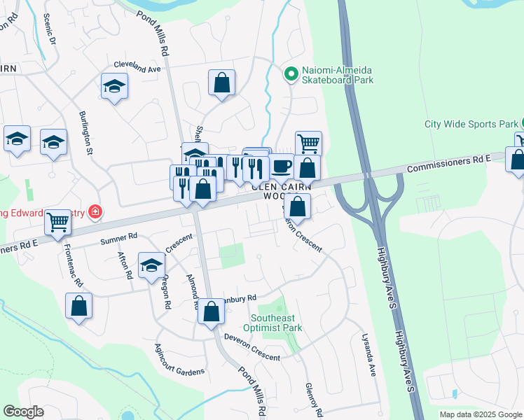 map of restaurants, bars, coffee shops, grocery stores, and more near 737 Deveron Crescent in London