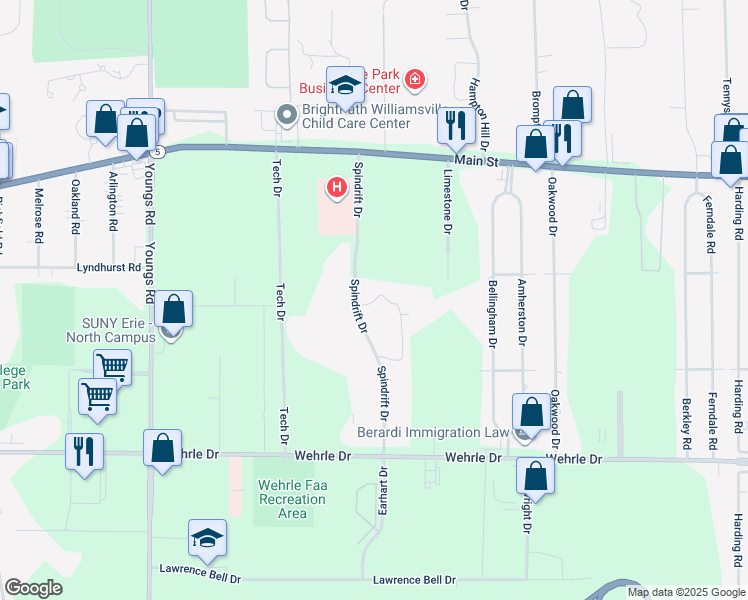 map of restaurants, bars, coffee shops, grocery stores, and more near 20 Spring Meadow Drive in Buffalo