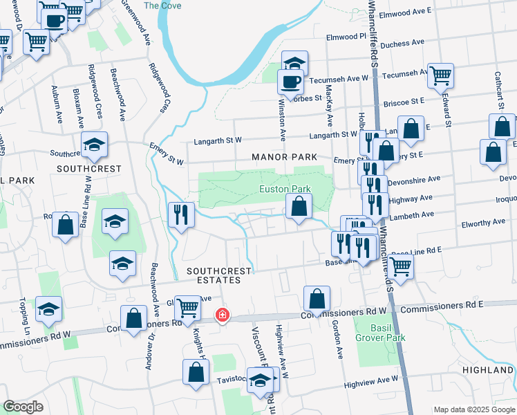 map of restaurants, bars, coffee shops, grocery stores, and more near 120 Centre Street in London