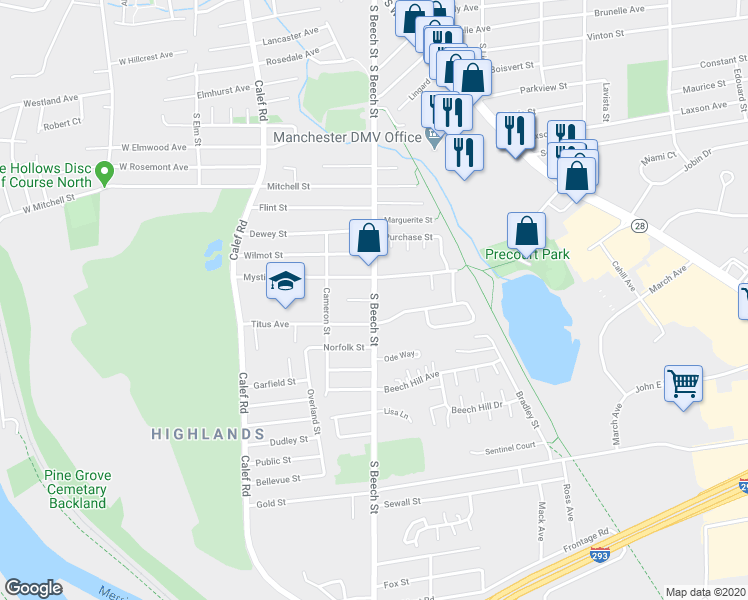 map of restaurants, bars, coffee shops, grocery stores, and more near 238 Bourne Street in Manchester