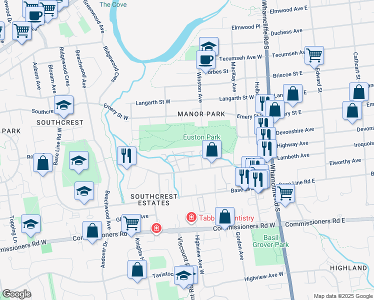 map of restaurants, bars, coffee shops, grocery stores, and more near 53-120 Centre Street in London