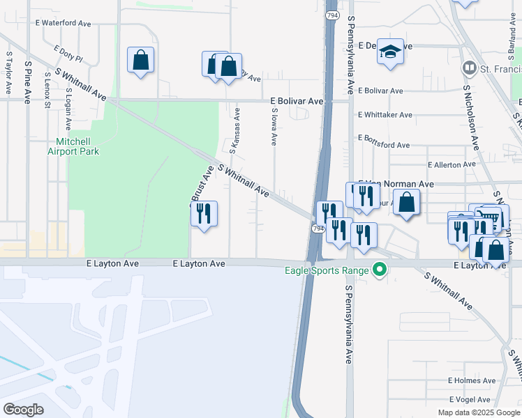 map of restaurants, bars, coffee shops, grocery stores, and more near 4576 South Ahmedi Avenue in Saint Francis