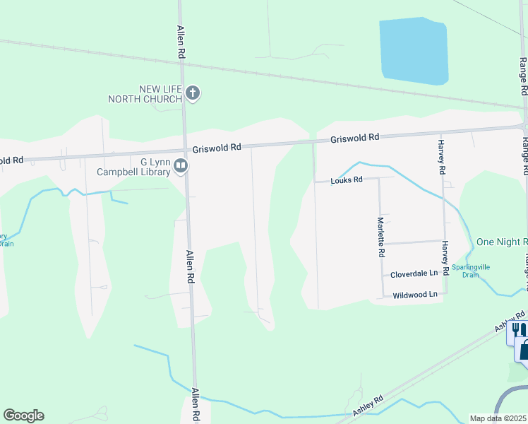 map of restaurants, bars, coffee shops, grocery stores, and more near 1892 Omar Road in Smiths Creek