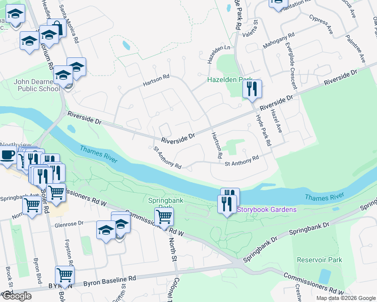 map of restaurants, bars, coffee shops, grocery stores, and more near 64 Georgia Road in London