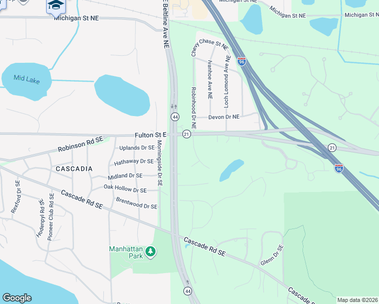 map of restaurants, bars, coffee shops, grocery stores, and more near 41 Robinhood Drive Northeast in Grand Rapids
