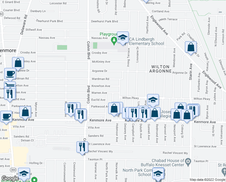 map of restaurants, bars, coffee shops, grocery stores, and more near 380 Warren Avenue in Kenmore
