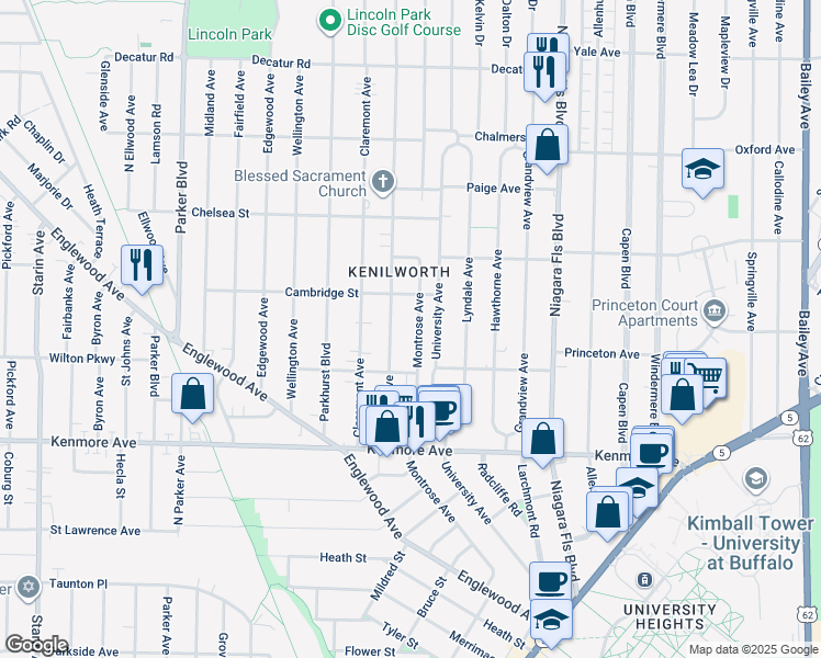 map of restaurants, bars, coffee shops, grocery stores, and more near 298 Montrose Avenue in Buffalo