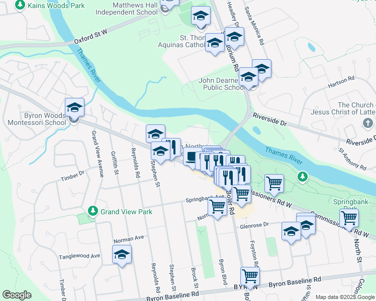 map of restaurants, bars, coffee shops, grocery stores, and more near 1331 Commissioners Road West in London