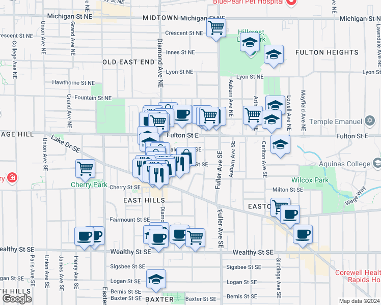 map of restaurants, bars, coffee shops, grocery stores, and more near 41 Dennis Avenue Southeast in Grand Rapids