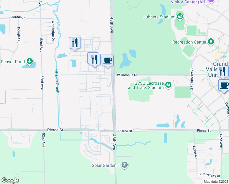 map of restaurants, bars, coffee shops, grocery stores, and more near 4832 West Campus Drive in Allendale Charter Township