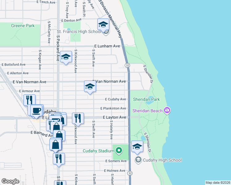 map of restaurants, bars, coffee shops, grocery stores, and more near 3923 East Armour Avenue in Cudahy