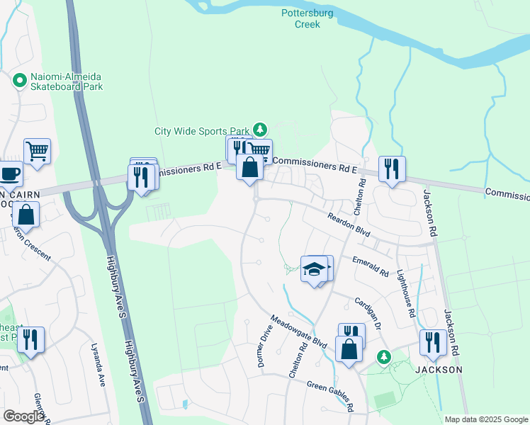 map of restaurants, bars, coffee shops, grocery stores, and more near 2117 Davidson Court in London