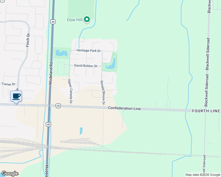 map of restaurants, bars, coffee shops, grocery stores, and more near 400 Rodriguez Drive in Sarnia