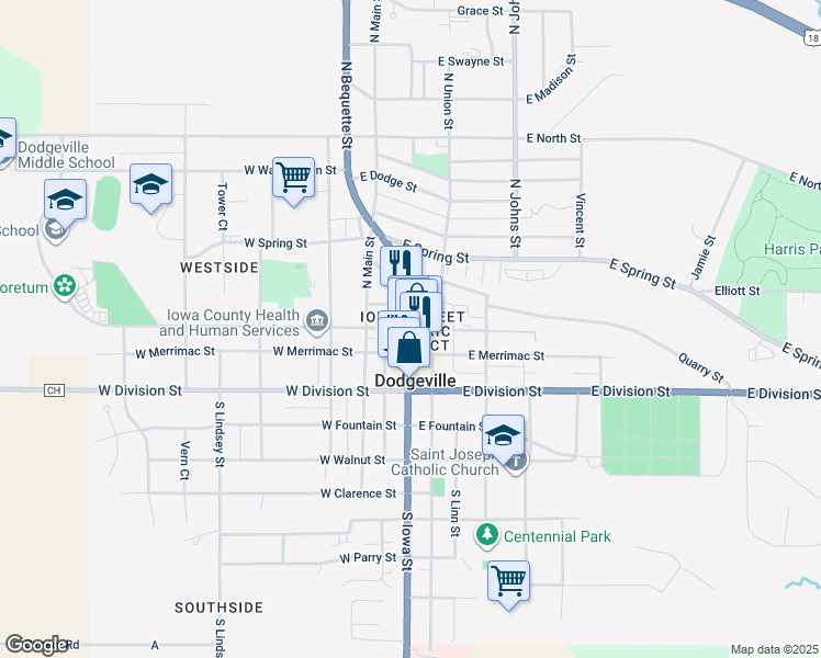 map of restaurants, bars, coffee shops, grocery stores, and more near in Dodgeville