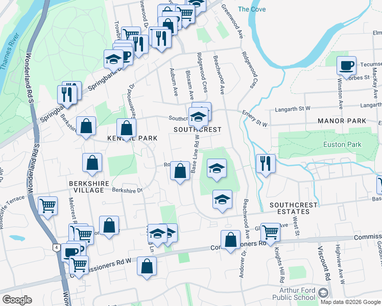 map of restaurants, bars, coffee shops, grocery stores, and more near in London