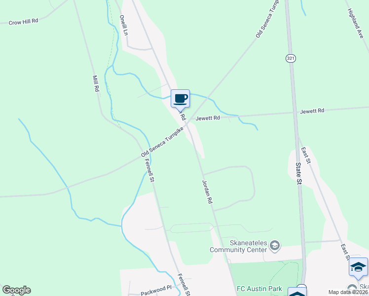 map of restaurants, bars, coffee shops, grocery stores, and more near 3624 Jordan Road in Skaneateles