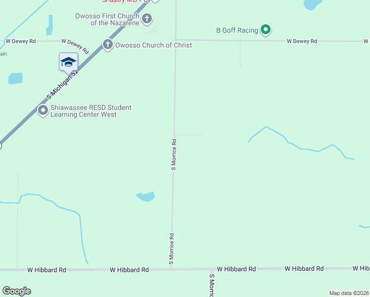 map of restaurants, bars, coffee shops, grocery stores, and more near 2475-2999 South Morrice Road in Owosso