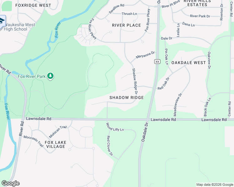 map of restaurants, bars, coffee shops, grocery stores, and more near S46W25765 Red Oak Court in Waukesha
