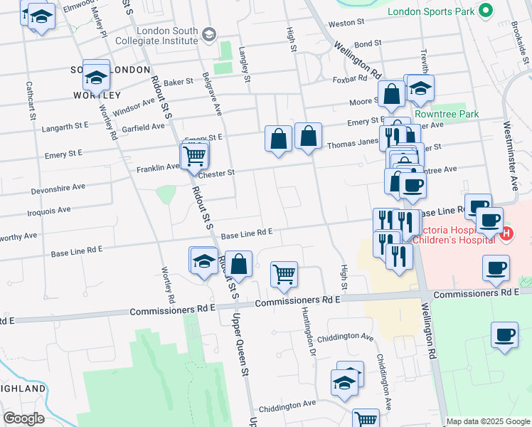 map of restaurants, bars, coffee shops, grocery stores, and more near 344 Connington Street in London