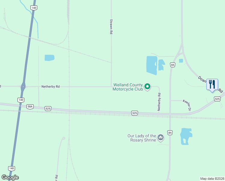 map of restaurants, bars, coffee shops, grocery stores, and more near 505 Netherby Road in Welland