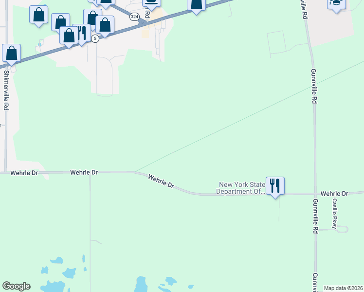 map of restaurants, bars, coffee shops, grocery stores, and more near 9330 Wehrle Drive in Clarence