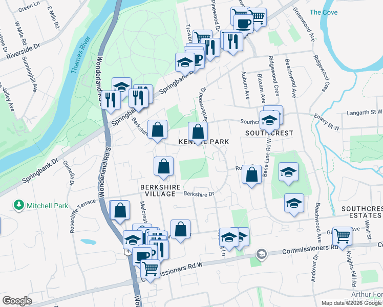 map of restaurants, bars, coffee shops, grocery stores, and more near 500 Berkshire Drive in London
