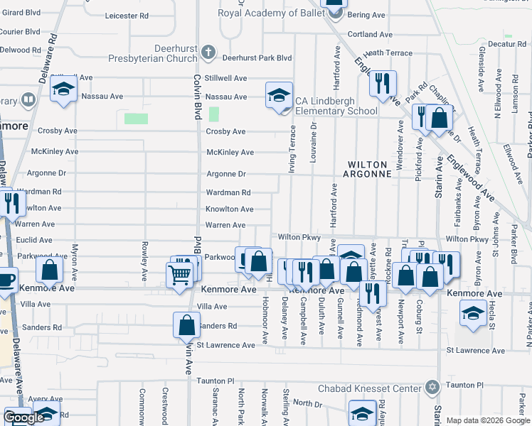 map of restaurants, bars, coffee shops, grocery stores, and more near 380 Warren Avenue in Kenmore