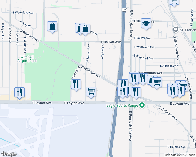 map of restaurants, bars, coffee shops, grocery stores, and more near 4576 South Ahmedi Avenue in Saint Francis