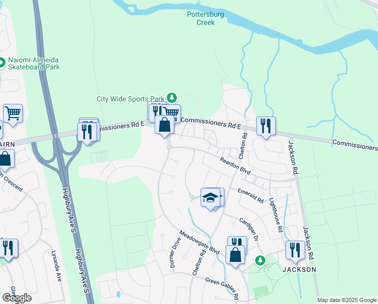 map of restaurants, bars, coffee shops, grocery stores, and more near 1381 Reardon Boulevard in London