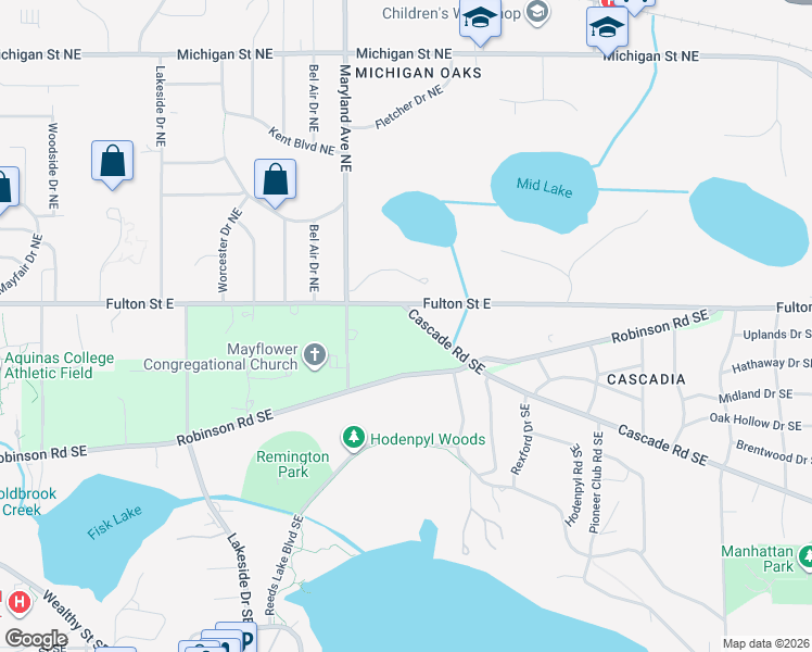map of restaurants, bars, coffee shops, grocery stores, and more near 2505 Robinson Road Southeast in Grand Rapids charter Township
