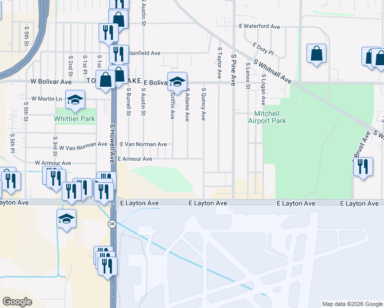 map of restaurants, bars, coffee shops, grocery stores, and more near 515 East Armour Avenue in Milwaukee